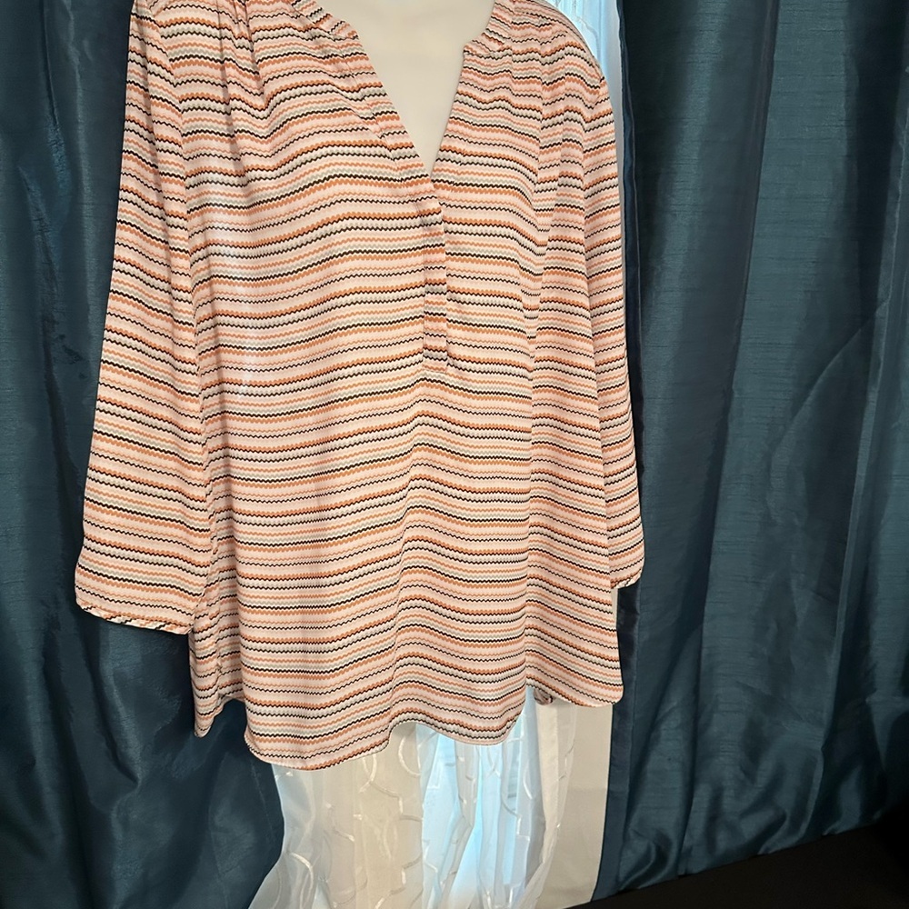NYDJ Women's Blouse - Pink and White Stripes